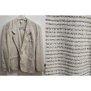 Vintage Liz Claiborne Women's 1 Button Blazer Jacket Off White Tweed Union Made‎